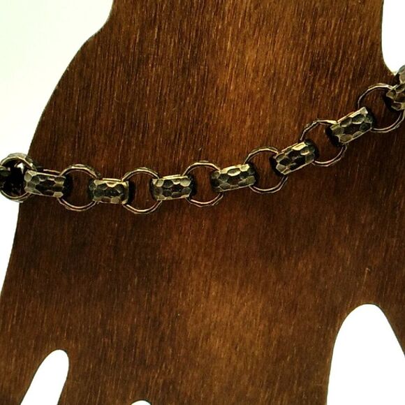 Vintage EP Erwin Pearl Hammered Chunky Rolo Chain Link Bracelet Unisex - Picture 15 of 16